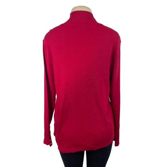 Ralph Lauren Red Long Sleeve Mockneck Top W/ Gold Button Detail Cotton Size 2X - Picture 3 of 7